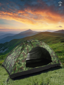 Tente légère pour une personne en motif camouflage