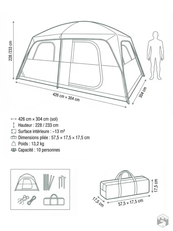 Tente de camping pour 10, conçue pour le partage en extérieur