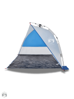 Abri de plage compact avec protection solaire intégrée