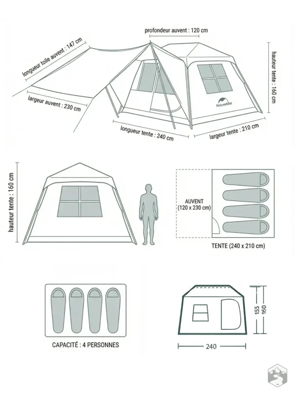 Tente automatique pour camping, spacieuse et conviviale