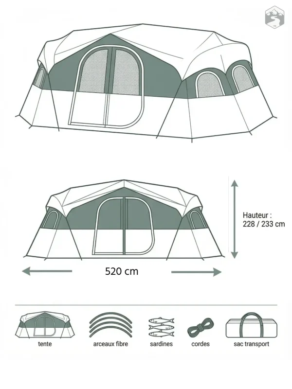 Tente familiale avec plusieurs espaces de couchage