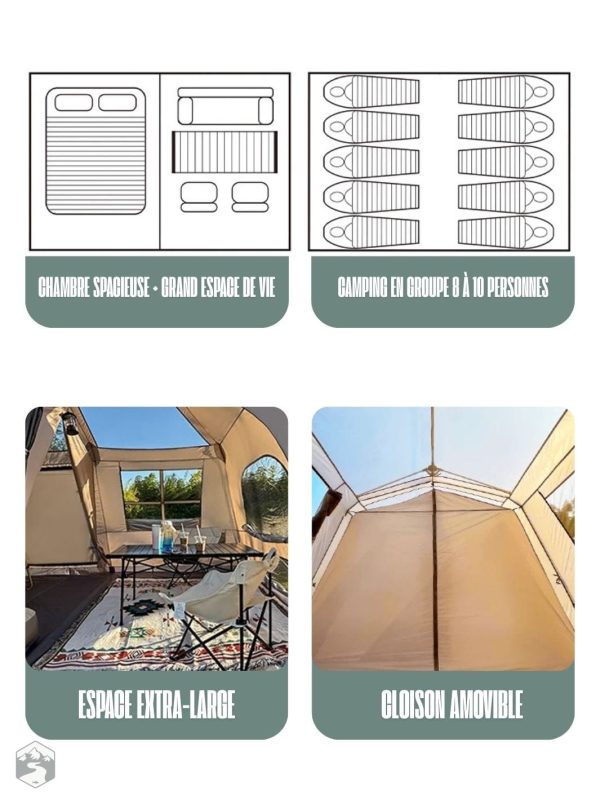 Tente familiale 8 personnes, conçue pour le camping convivial