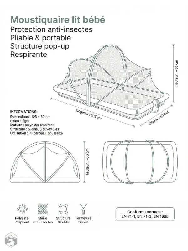 Moustiquaire pour lit bébé facile à installer