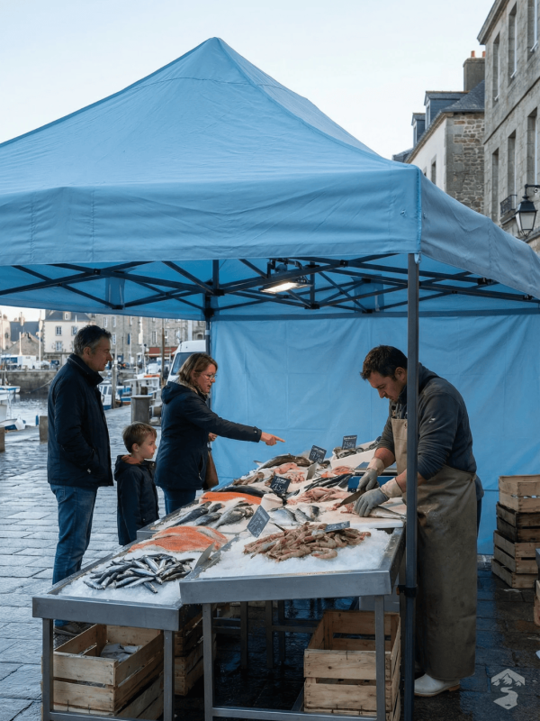 Tente de marché colorée, attire l'attention des clients lors des foires