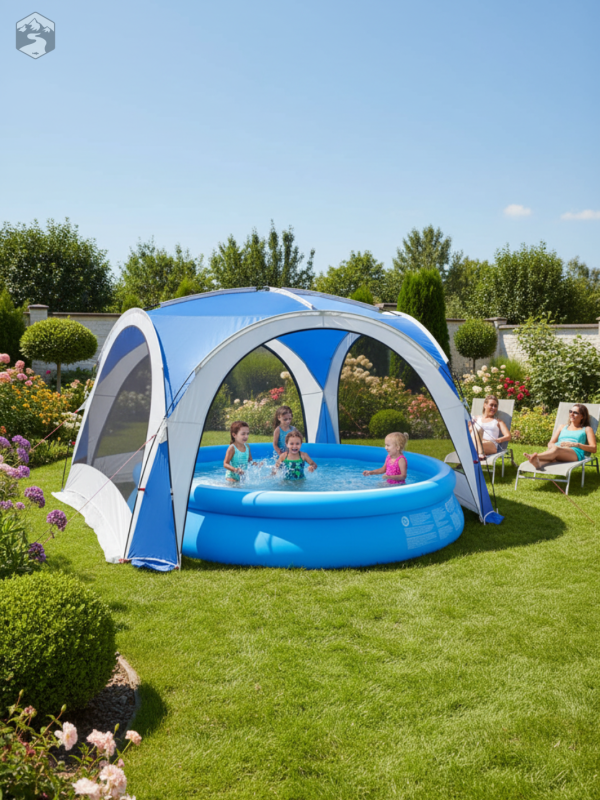 Tente de jardin pour se détendre près de la piscine