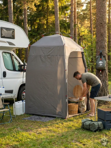 Tente de toilette pour un camping confortable et discret