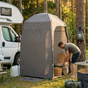 Tente de toilette pour un camping confortable et discret