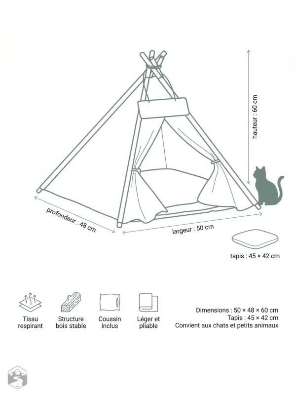 Refuge pour animaux, tente tipi pour chats actifs