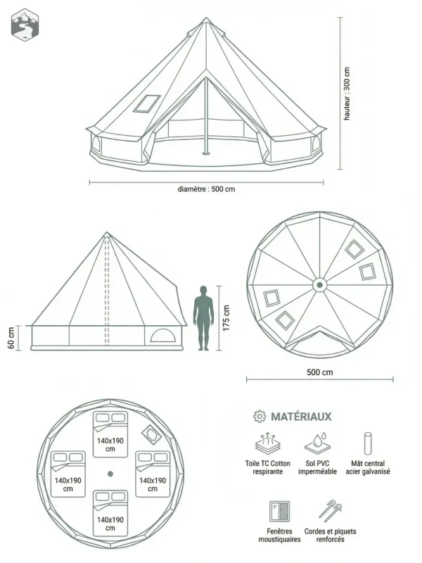 Tente 8 personnes, parfaite pour festivals et événements en plein air