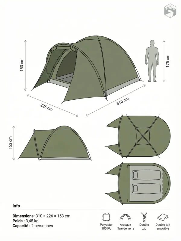 Toile de tente pour escapades de pêche à deux